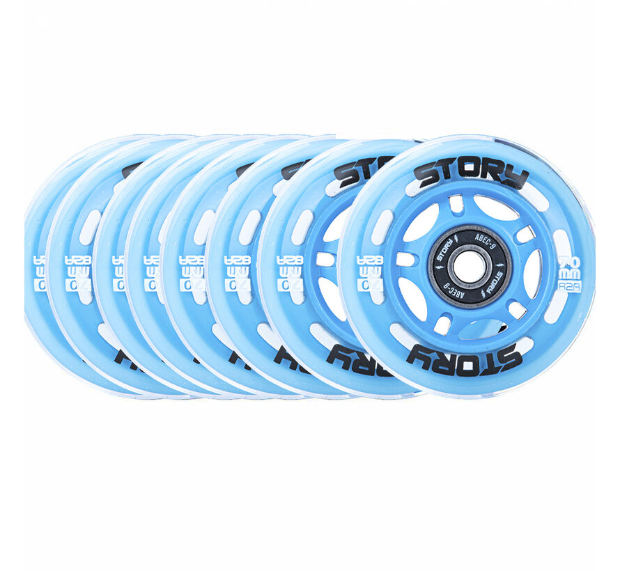 Set di ruote per pattini in linea Story 76mm (8 pezzi!) Fusion Blue