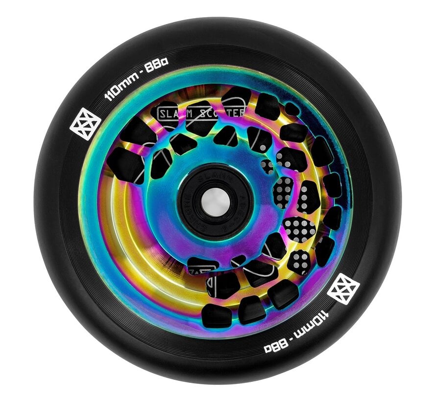 Juego de ruedas para patinete acrobático Slamm Neochrome de 110 mm con núcleo dividido, 2 piezas