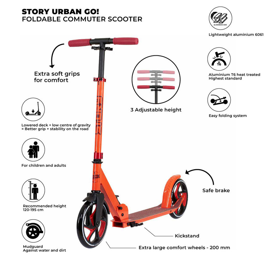 Story Urban Go Step Orange, il monopattino pieghevole per bambini e adulti