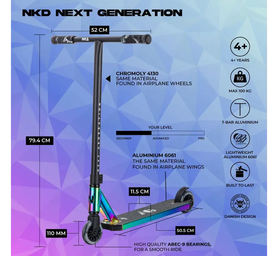 NKD stunt scooter Next Generation Rainbow with T-bar