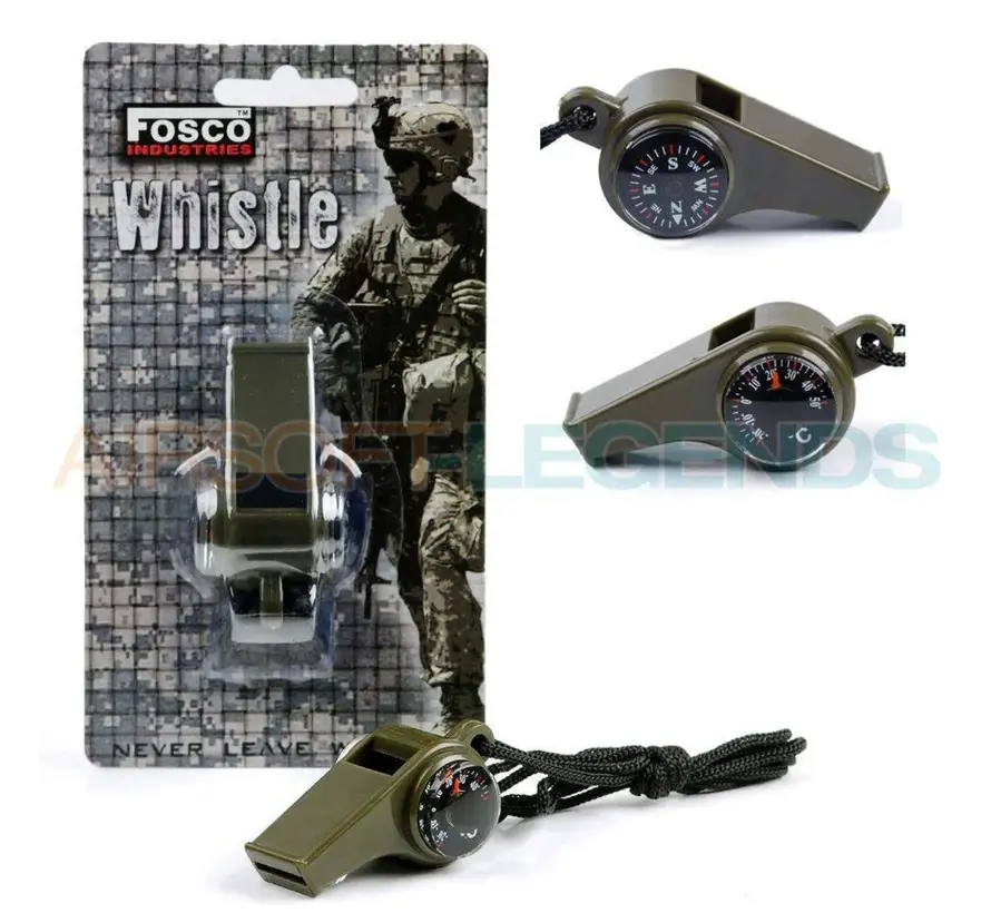 Whistle with compass and thermometer