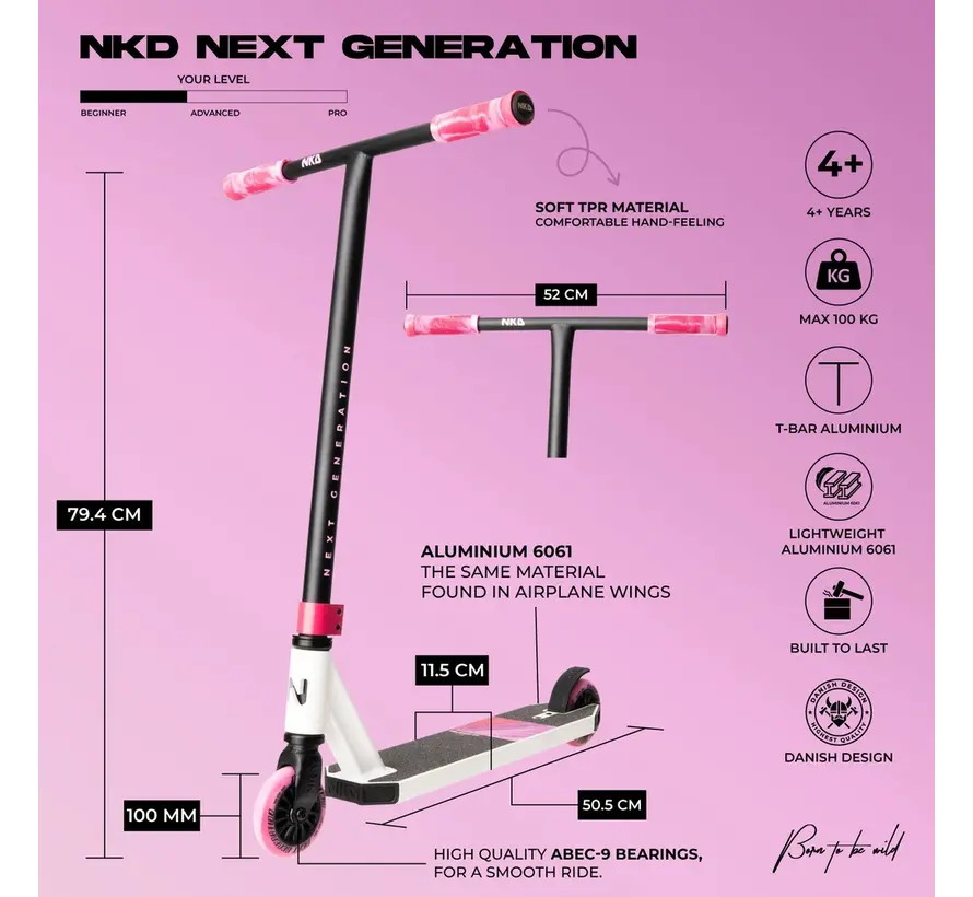 Patinete Acrobático NKD Next Generation Blanco - Rosa