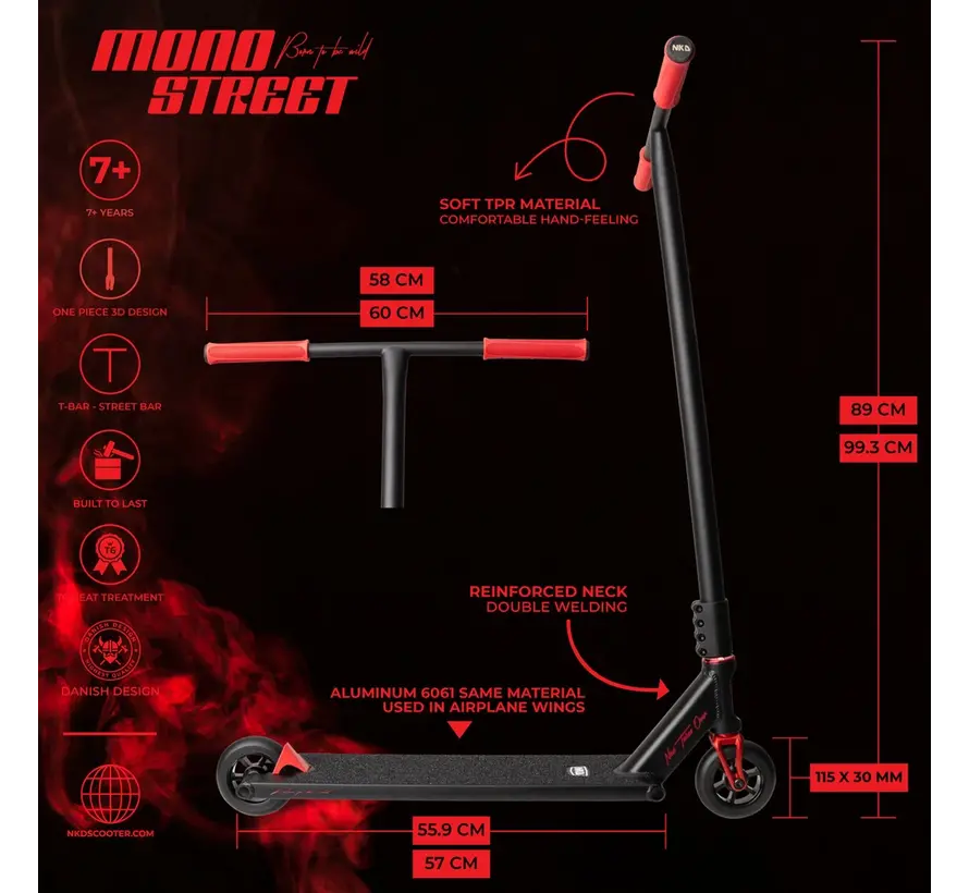 NKD Stunt Scooter Mono Schwarz/Rot 89/95/99,3 cm