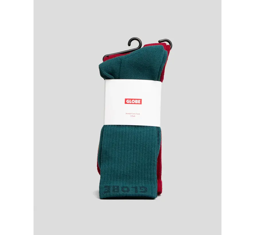 Paquete de 3 pares de calcetines Globe Sustain Crew: calcetines de skate cómodos hechos de algodón orgánico