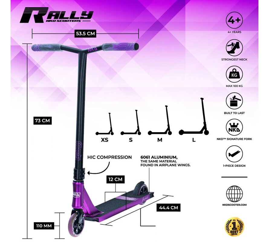 NKD Rally V4 Stuntstep Paars 73cm – De Ideale Step voor Jonge Stunters