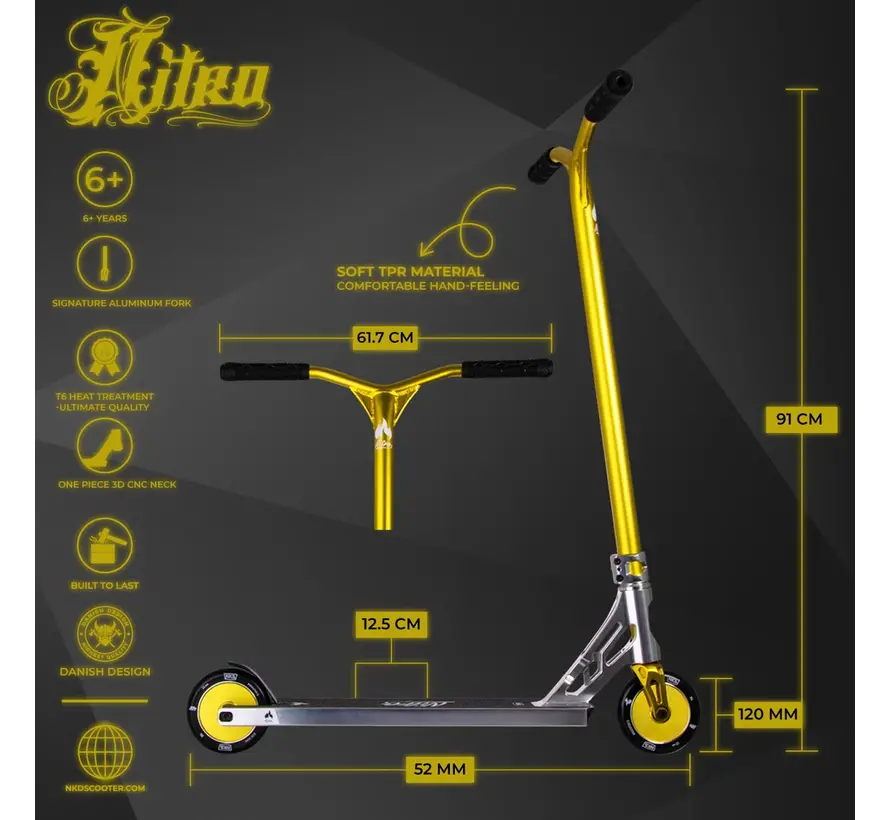 Monopattino Stunt NKD Nitro Oro/Argento 91cm – Prestazioni Massime