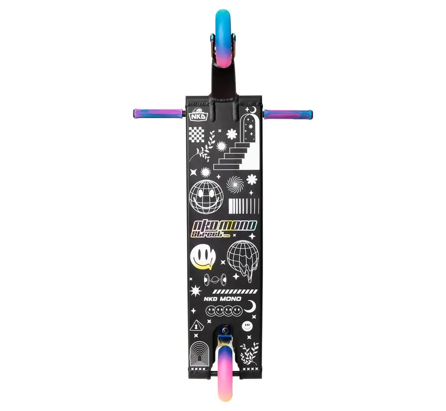 NKD Mono Stuntstep Schwarz/Regenbogen 89 cm – Für den ernsthaften Stuntfahrer