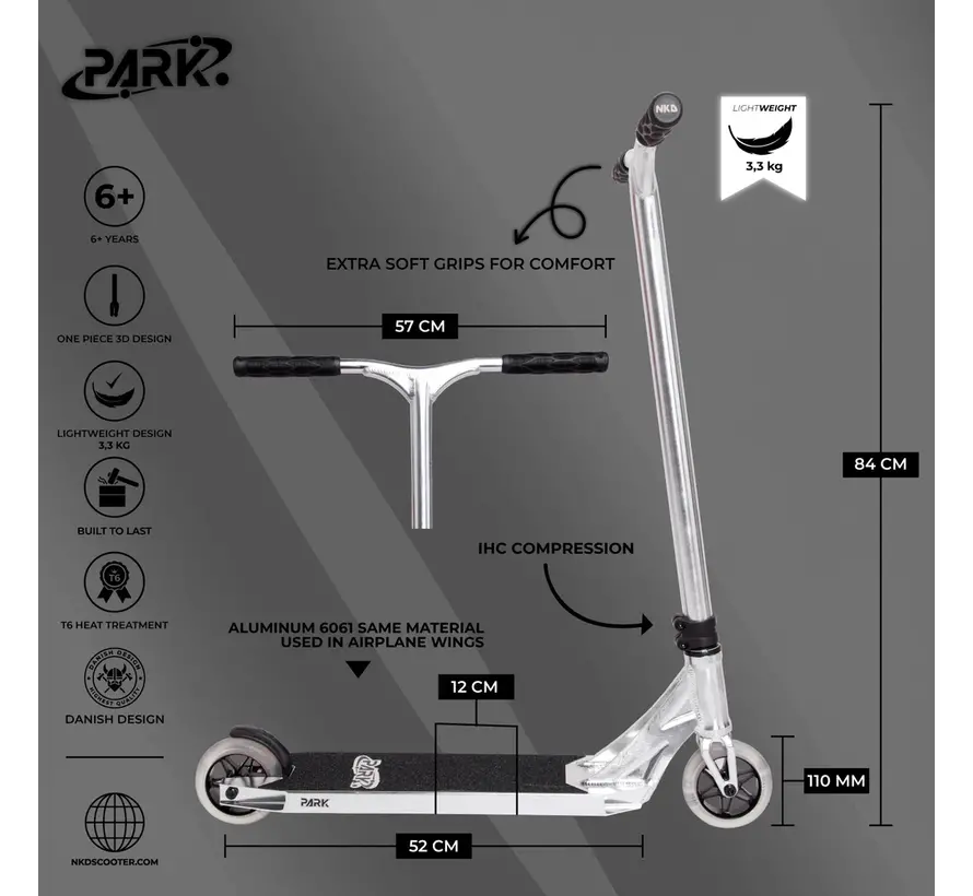 Trottinette NKD Park Stunt – Légère, robuste et parfaite pour les figures de skate park