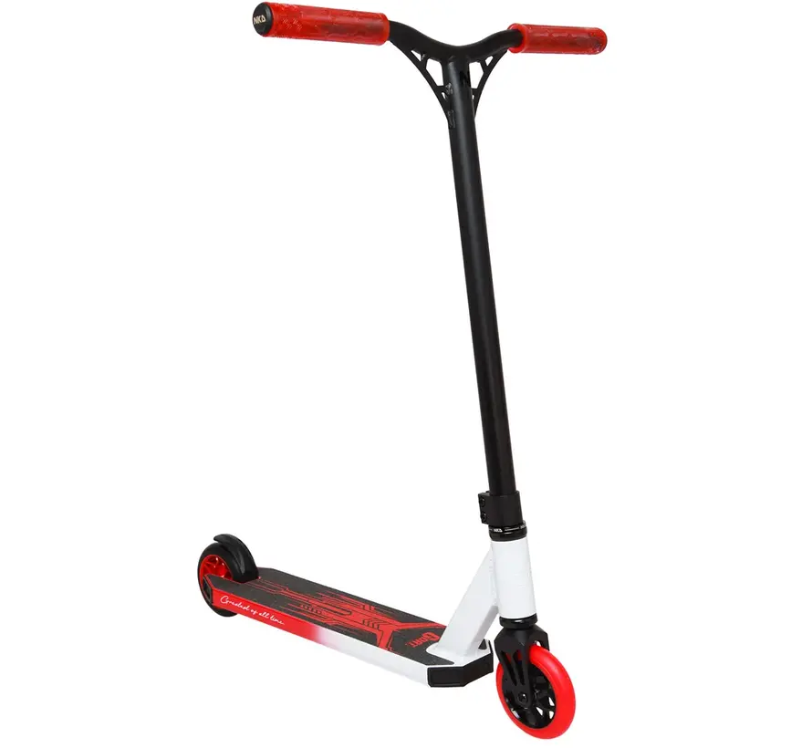 Trottinette freestyle NKD GOAT blanche/rouge – Trottinette de park résistante avec roues de 110 mm et compression HIC