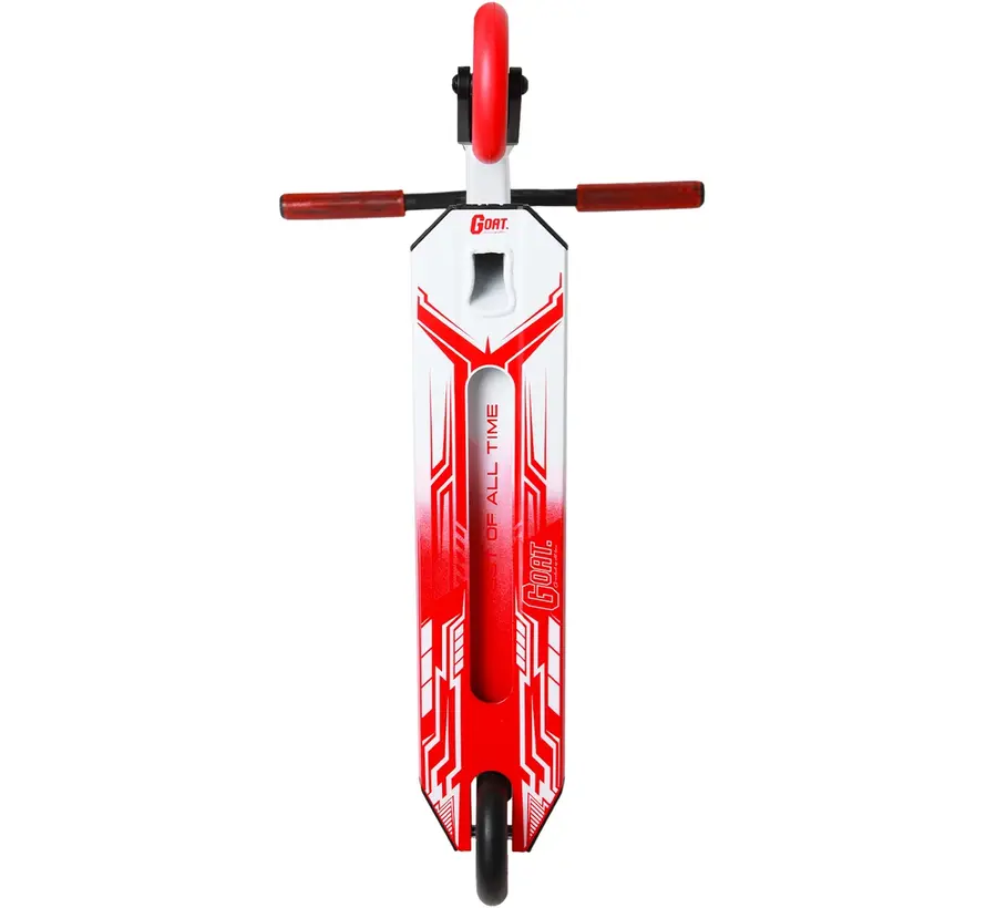Patinete acrobático NKD GOAT blanco/rojo: patinete de parque resistente con ruedas de 110 mm y sistema de compresión HIC