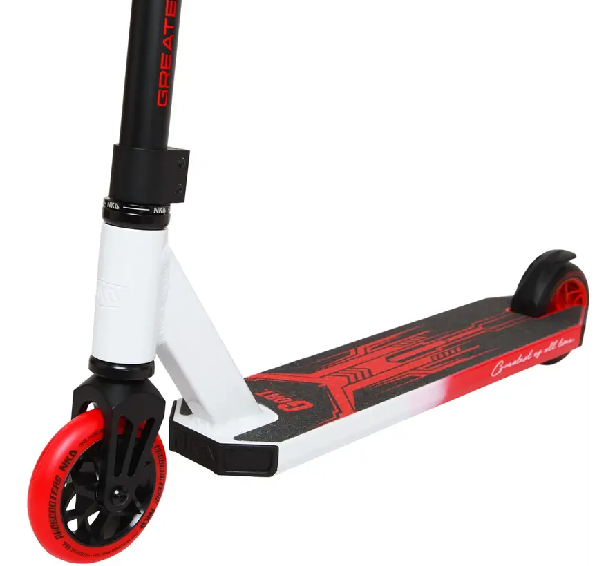 Monopattino Stunt NKD GOAT Bianco/Rosso – Monopattino da parco resistente con ruote da 110 mm e compressione HIC
