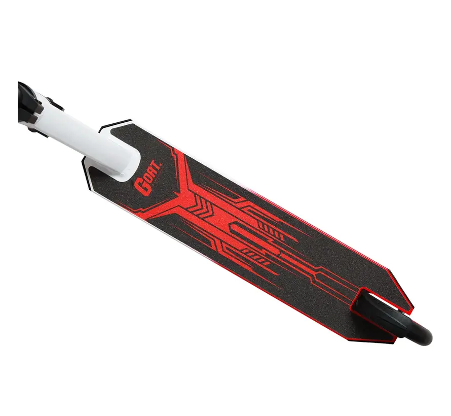 Hulajnoga wyczynowa NKD GOAT w kolorze białym/czerwonym – wytrzymała hulajnoga parkowa z kołami o średnicy 110 mm i systemem kompresji HIC