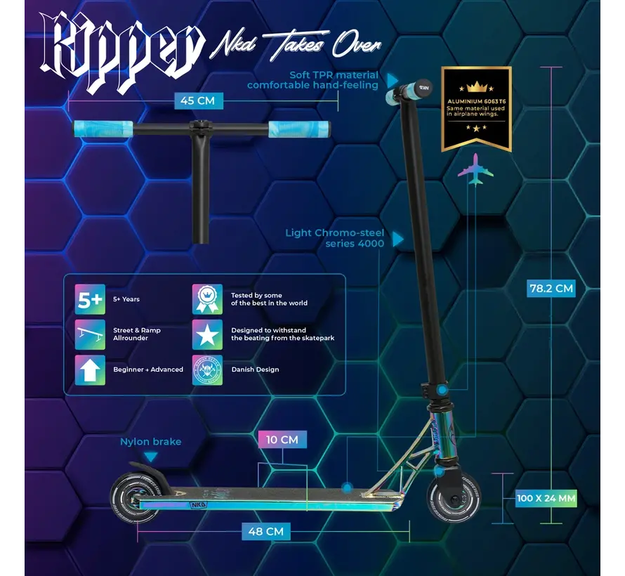 NKD Ripper Stuntstep Neochrome: un Parkstep genial con ruedas de 110 mm y compresión HIC