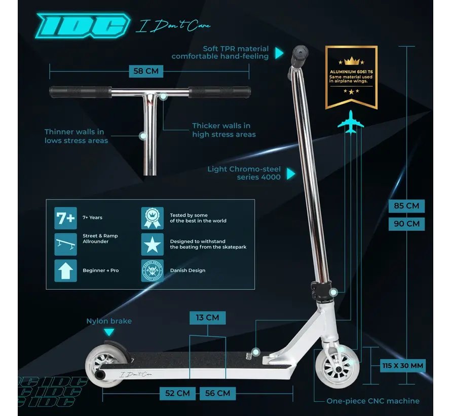 NKD IDC Stuntstep Raw 85 cm – Parkstep robusto con ruote da 115 mm e compressione HIC