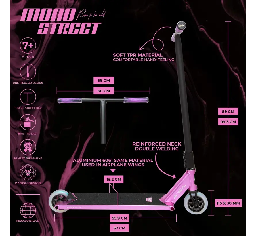 NKD Mono Street Stuntstep Morado: un robusto Streetstep con ruedas de 120 mm y compresión HIC