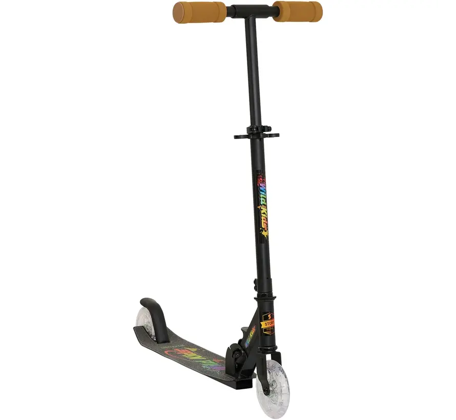 Story Wild Kids Monopattino pieghevole LED nero – Monopattino per bambini con manubrio regolabile e freno a pedale
