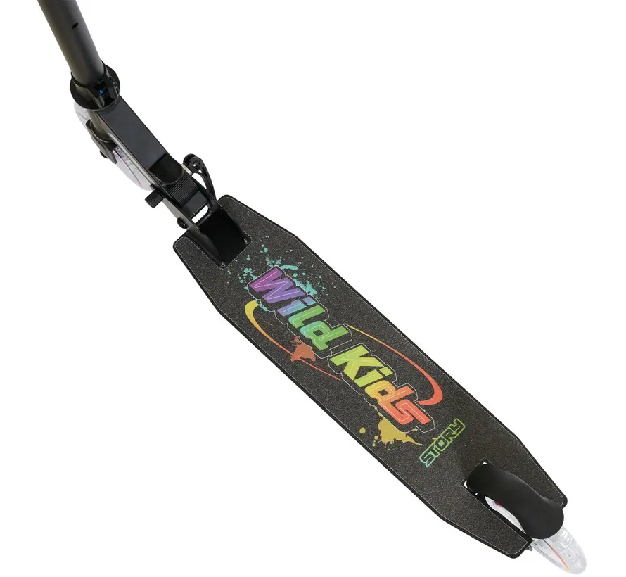 Trottinette pliable Story Wild pour enfants, LED noire – Trottinette cool pour enfants avec guidon réglable et frein à pied