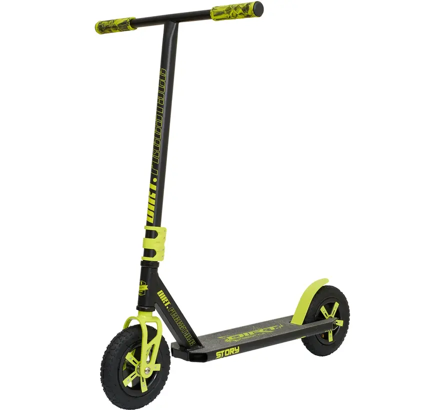 Story Dirt Freestyle Step Schwarz/Gelb – Robuster Offroad Stunt Scooter mit Luftreifen & Stahlrahmen