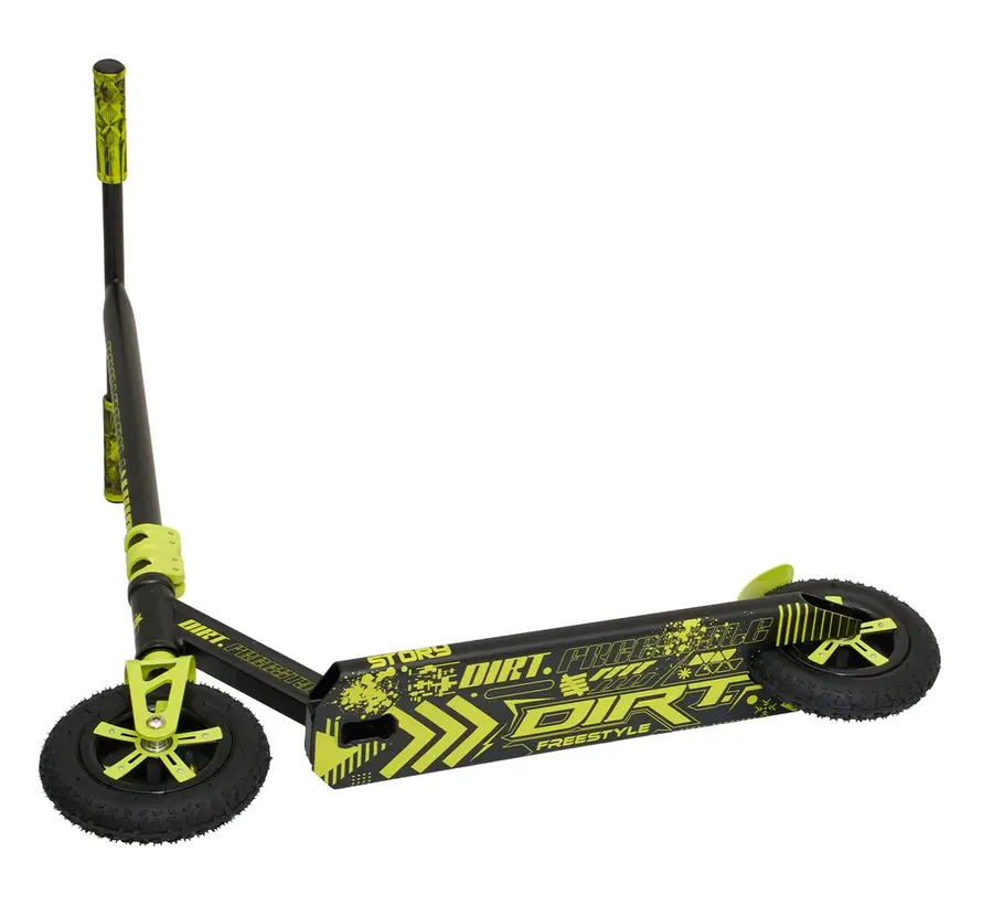 Story Dirt Freestyle Step Schwarz/Gelb – Robuster Offroad Stunt Scooter mit Luftreifen & Stahlrahmen