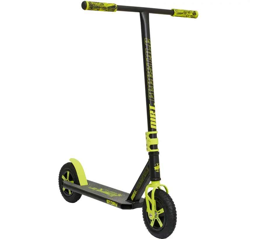 Story Dirt Freestyle Step Schwarz/Gelb – Robuster Offroad Stunt Scooter mit Luftreifen & Stahlrahmen