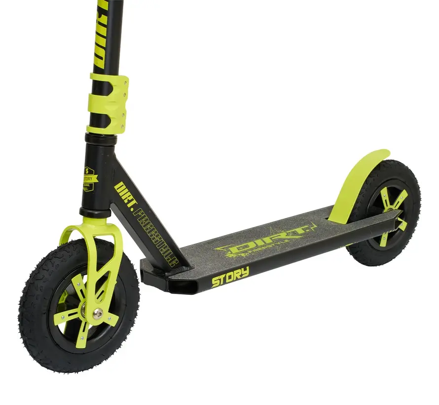 Story Dirt Freestyle Step Schwarz/Gelb – Robuster Offroad Stunt Scooter mit Luftreifen & Stahlrahmen
