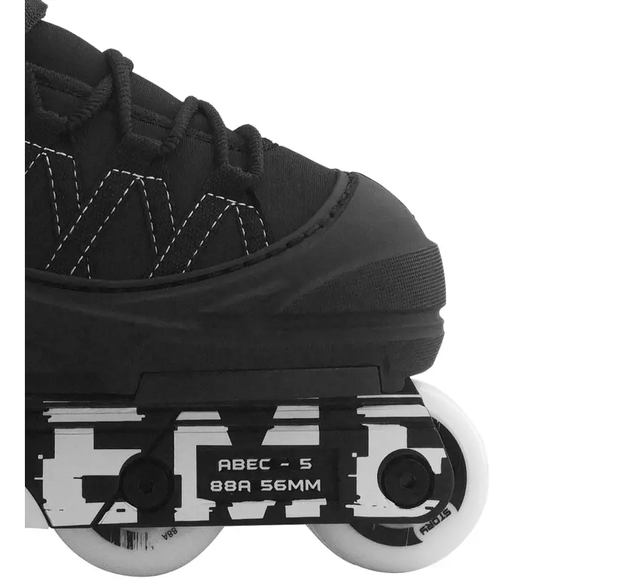 Patines en línea Story Aggressive negros: elegantes patines de acrobacias para principiantes con placa resistente al desgaste y marco de plástico.