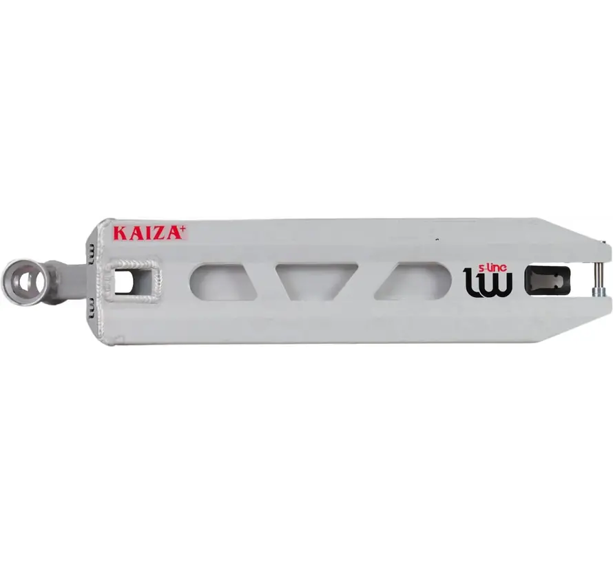Longway Kaiza+ Deck Raw – 19″ × 4.5″ light aluminum stunt scooter deck with peg-cut & flex brake