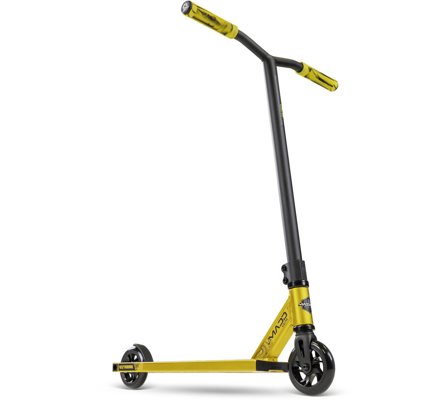 Hulajnoga wyczynowa MGP Whip Extreme Stunt Scooter w kolorze czarno-złotym – koła 110 mm, aluminiowa platforma i kompresja IHC do jazdy freestyle’owej