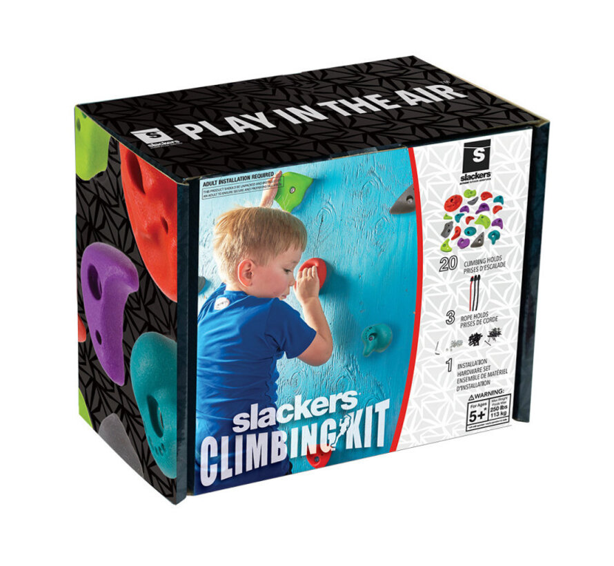 Kit da arrampicata Slacker Rock da 20 pezzi: include 20 prese da arrampicata, 3 corde da arrampicata e un attacco per uso interno ed esterno