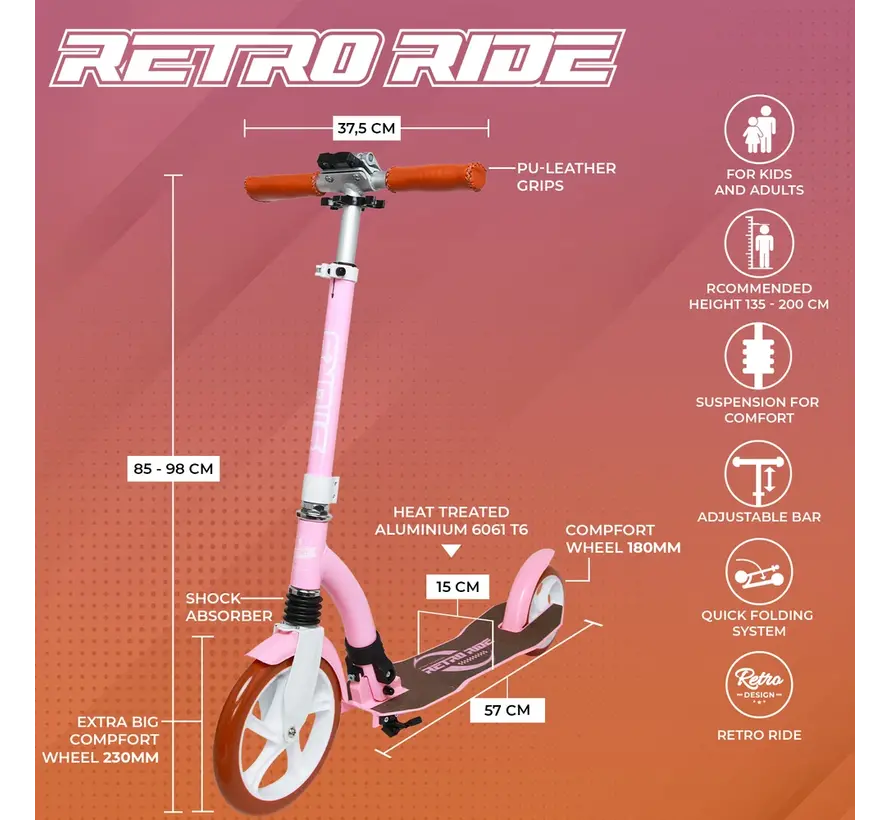 Patinete de transporte plegable Story Retro Ride Rosa/Blanco