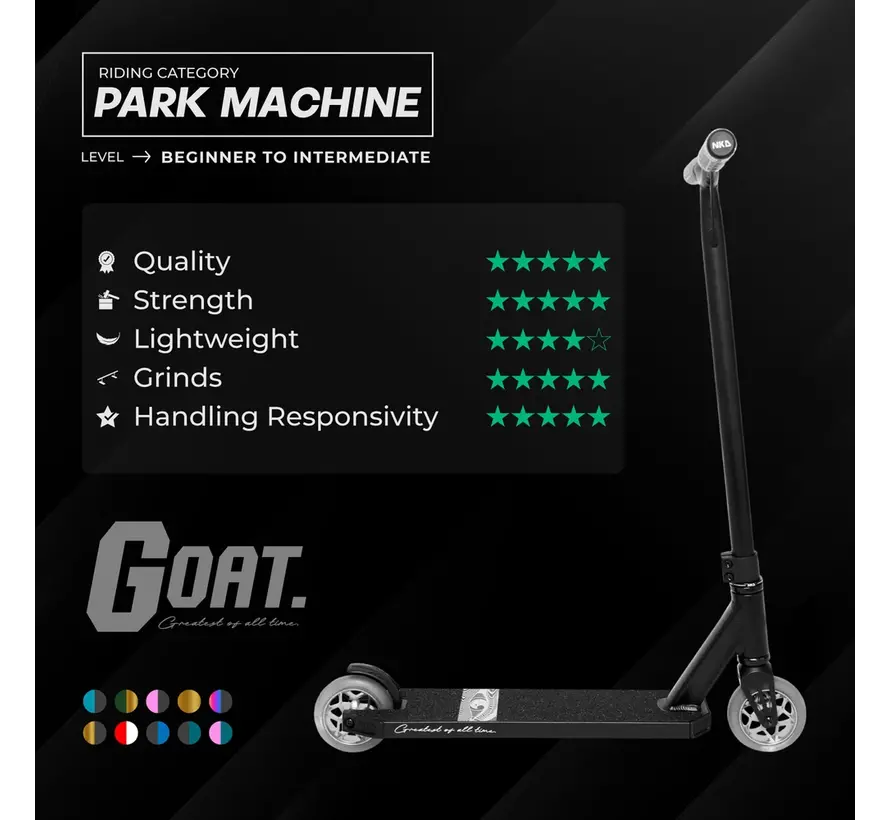 Trottinette freestyle NKD GOAT Noir Turquoise – Trottinette freestyle légère pour débutants et riders confirmés