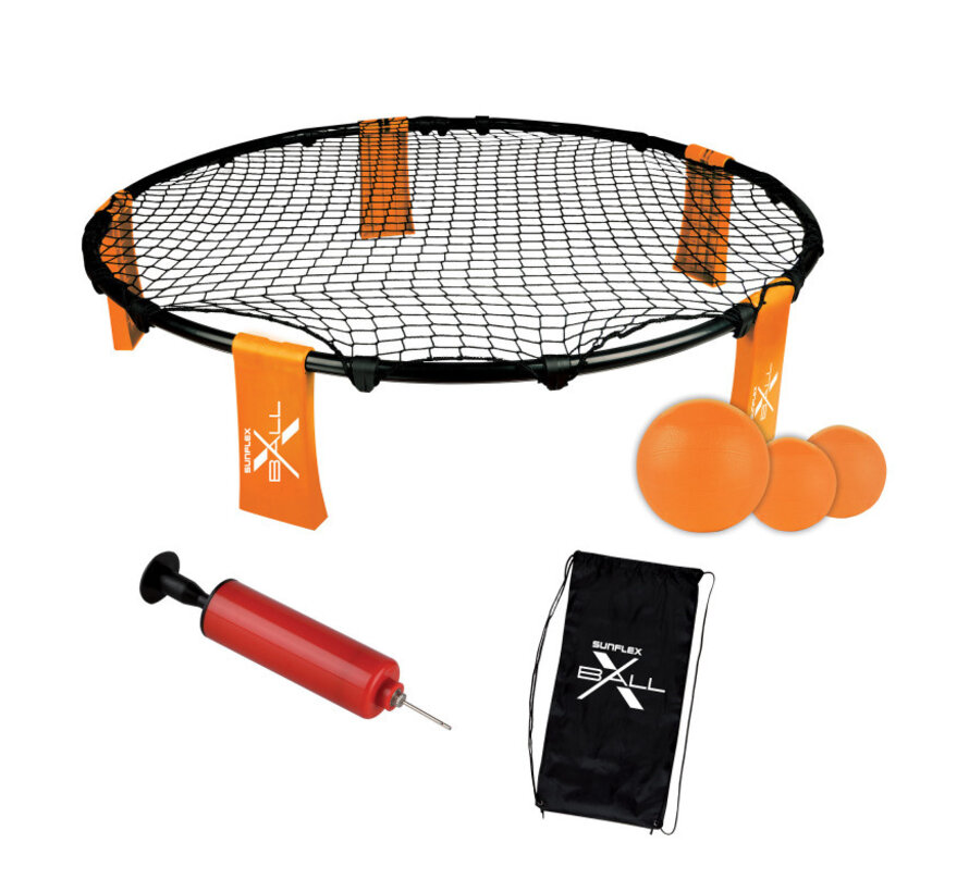 Sunflex X‑Ball Roundnet – Jeu de Roundnet compact avec filet de 90 cm, 3 balles, pompe et sac de transport