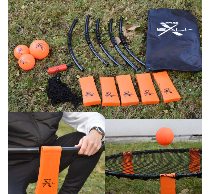 Sunflex X‑Ball Roundnet – Jeu de Roundnet compact avec filet de 90 cm, 3 balles, pompe et sac de transport