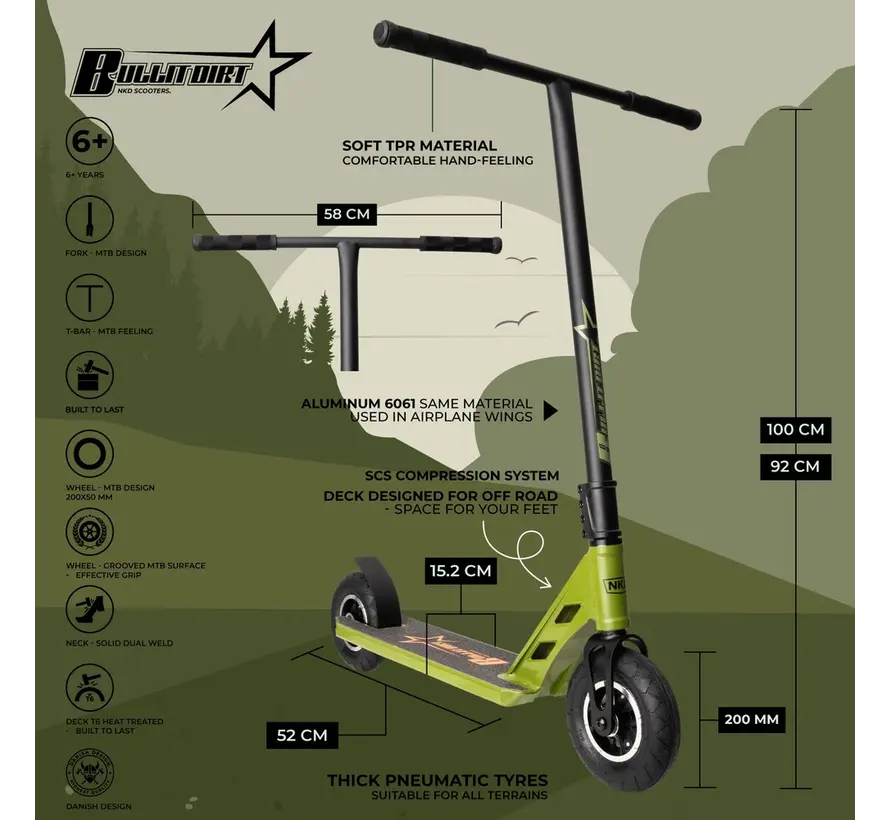 Trottinette tout-terrain NKD Bullit Vert armée 92 cm