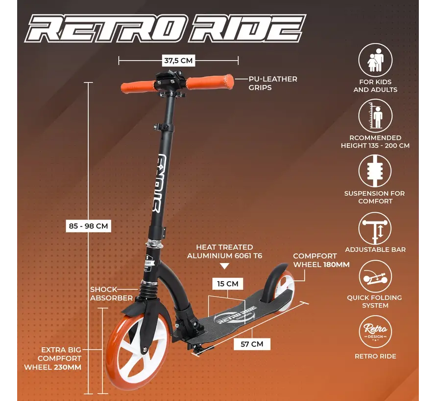 Trottinette de transport pliable Story Retro Ride Vintage Noir