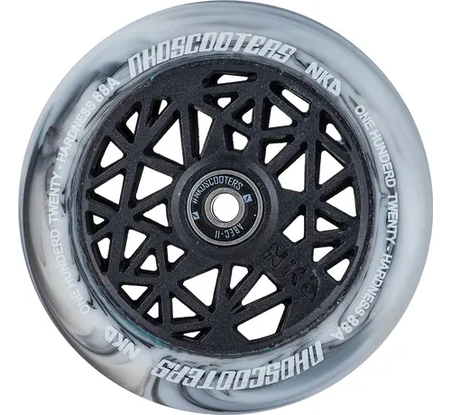 NKD Roue de trottinette freestyle NKD Black Widow 120 mm – Aluminium creux blanc/noir