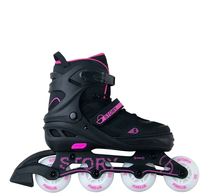 Story Fusion Adjustable Inline Skates Pink LED – 4-Size Adjustable, Mesh Boot & ABEC-7 Bearings