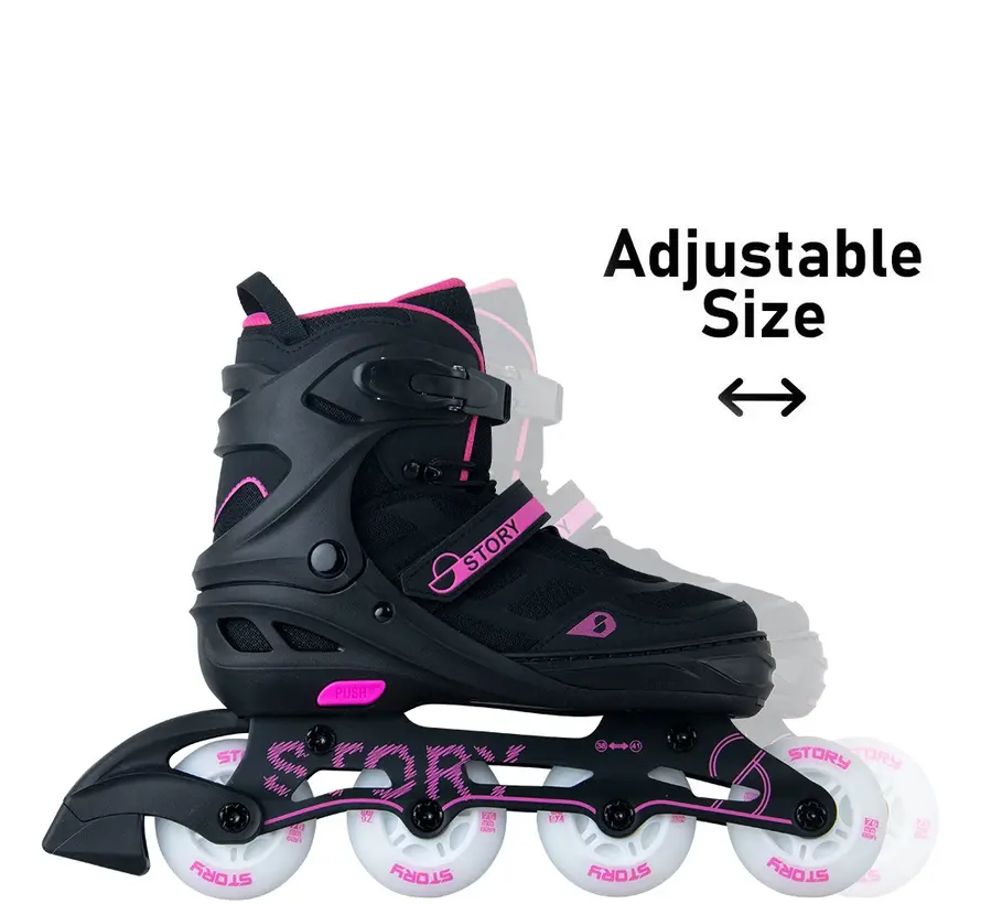 Story Fusion Verstelbare Inline Skates Pink LED – 4-Maat Instelbaar, Mesh Boot & ABEC-7 Lagers