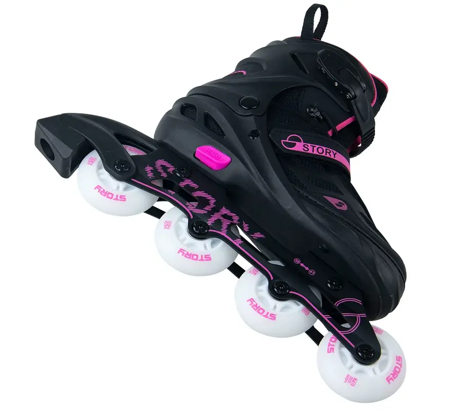 Patins à roues alignées réglables Story Fusion à LED roses – 4 tailles réglables, coque en maille et roulements ABEC-7