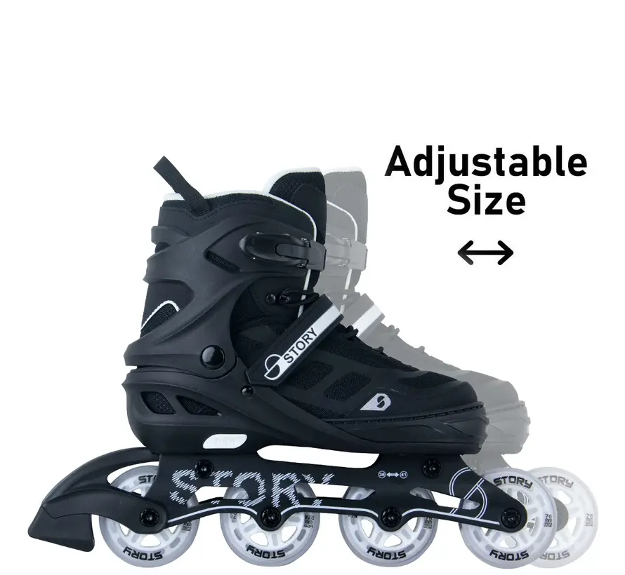 Story Fusion Verstellbare Inline-Skates – Schwarze LED | 4-Größen-System & Mesh-Boot