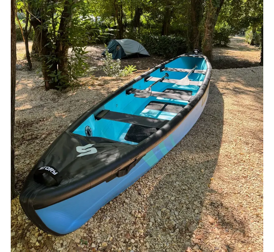 Canoa inflable Story para 4 personas, color azul | Incluye bomba doble, presión máxima de 10 PSI