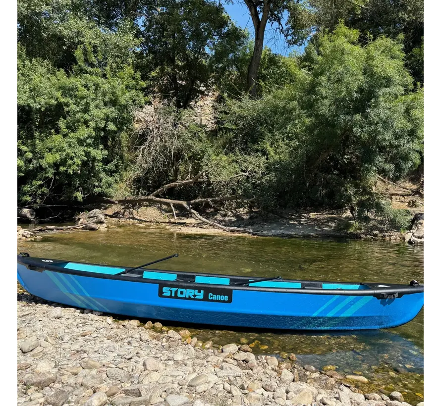Canoë gonflable Story bleu pour 4 personnes | Pompe double incluse, pression maximale de 10 psi