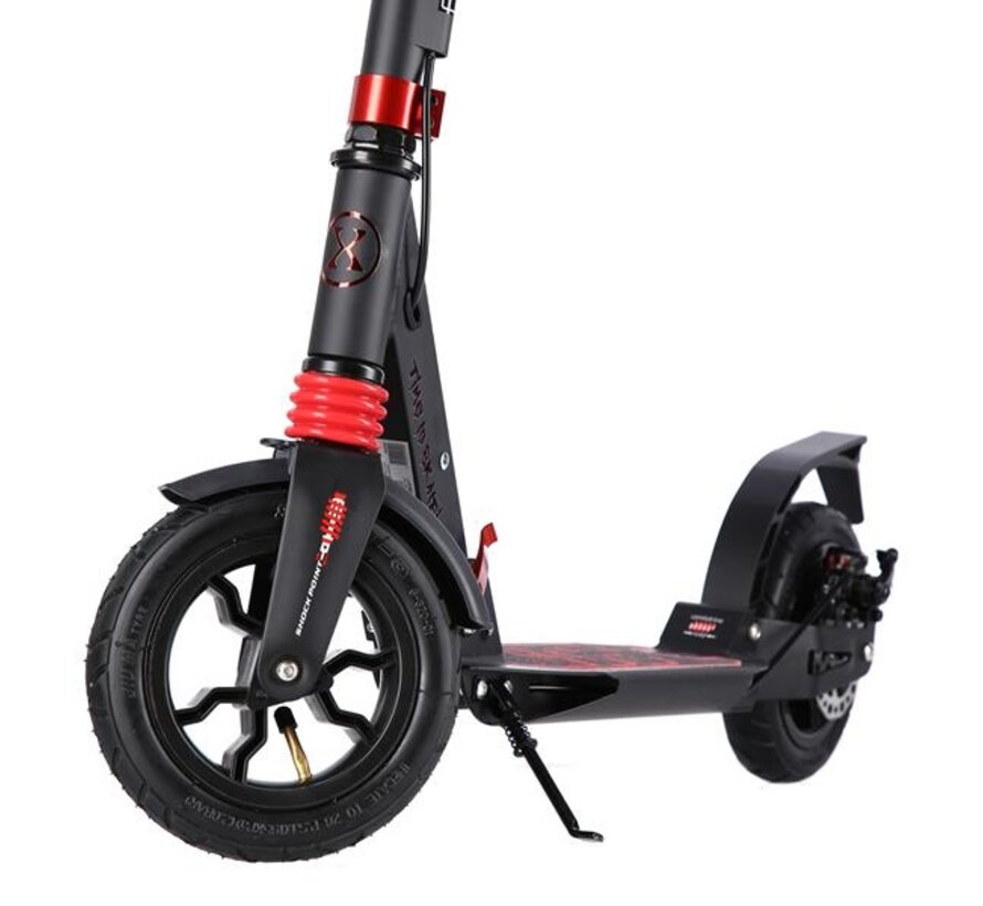 Patinete de transporte Nils HM209T con frenos de disco, color negro/rojo | Ruedas neumáticas de 200 mm y suspensión delantera y trasera