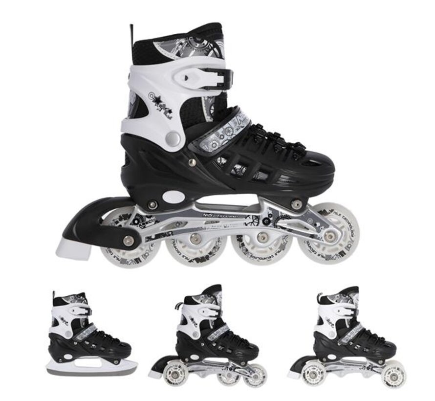 Patins à roues alignées/à glace Nils Extreme 4 en 1 noirs (NH10905) réglables pour la rue et la glace