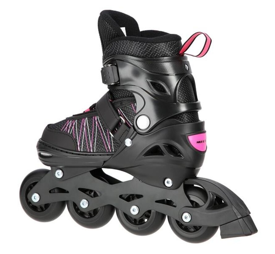 Pattini in linea/ghiaccio 2 in 1 Nils Extreme NH11912, neri/rosa, con velocità regolabile e pattini da ghiaccio