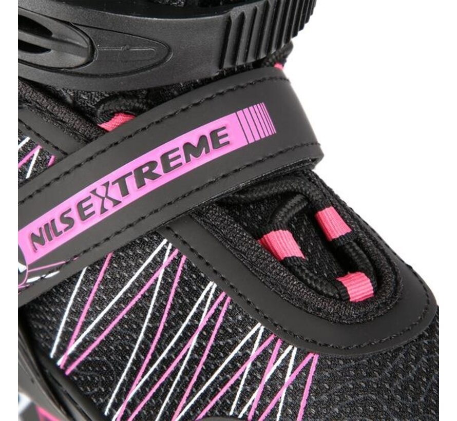 Pattini in linea/ghiaccio 2 in 1 Nils Extreme NH11912, neri/rosa, con velocità regolabile e pattini da ghiaccio