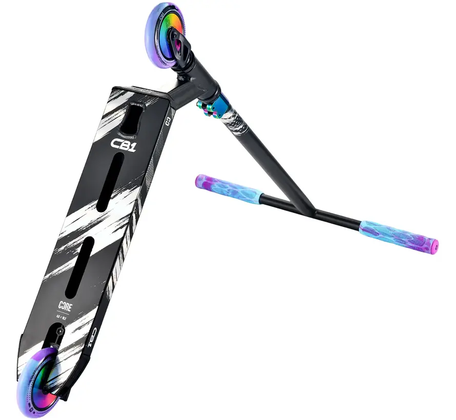 Trottinette freestyle Core CB1 noire/néochrome, roues de 110 mm et roulements ABEC 9 avec finition haut de gamme