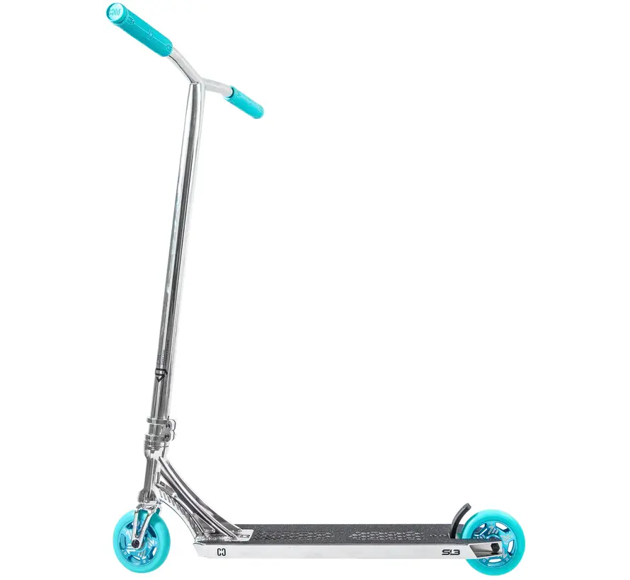 Patinete acrobático completo Core SL3 cromado/verde azulado | Base de aluminio forjado, ruedas ventiladas de 110 mm y rodamientos ABEC 9