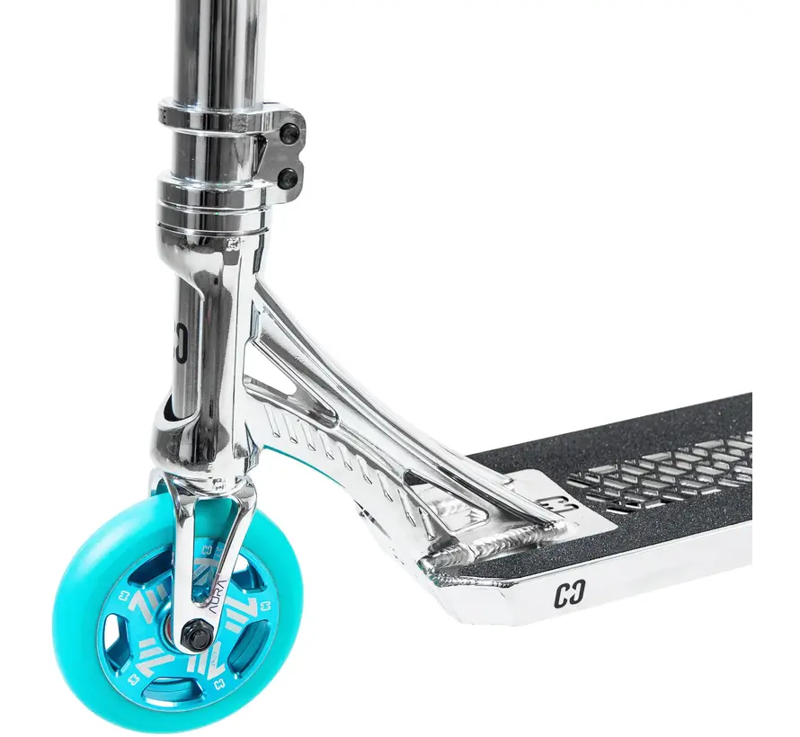 Core SL3 Complete Stunt Scooter Chrom / Blaugrün | Geschmiedetes Aluminiumdeck, 110 mm Vent-Räder und ABEC 9-Lager