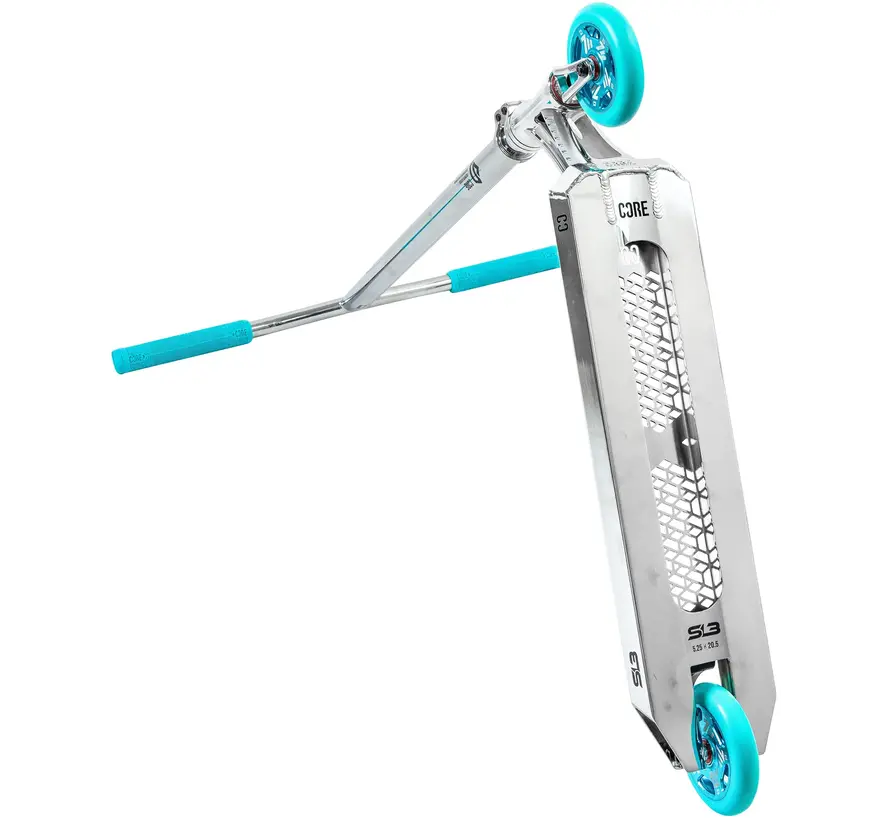 Core SL3 Complete Stunt Scooter Chrom / Blaugrün | Geschmiedetes Aluminiumdeck, 110 mm Vent-Räder und ABEC 9-Lager
